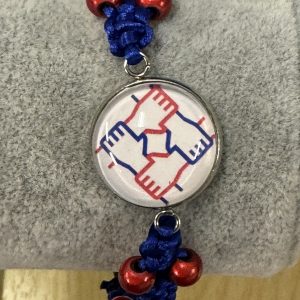 Handmade Bracelet Blue with Red Beads Large Hands
